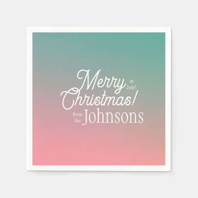 Christmas in July Pink Green Ombre Party Napkins (Front)