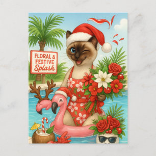 Christmas in July Pool Party for Cat Lovers Holiday Postcard