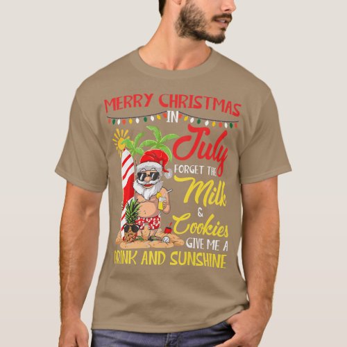 Christmas In July Pool Party Santa Drinking Summer T_Shirt