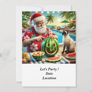 Christmas in July Pool Party with Santa Claus Invitation