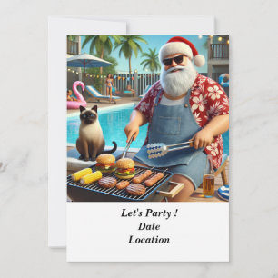 Christmas in July Pool Party with Santa Claus Invitation