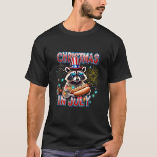 Christmas In July Raccoon Hot Dog Patriotic Humor T-Shirt
