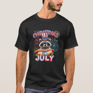 Christmas In July Raccoon Hot Dog Patriotic Humor T-Shirt