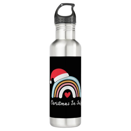 Christmas in July Rainbow Santa Hat Stainless Steel Water Bottle