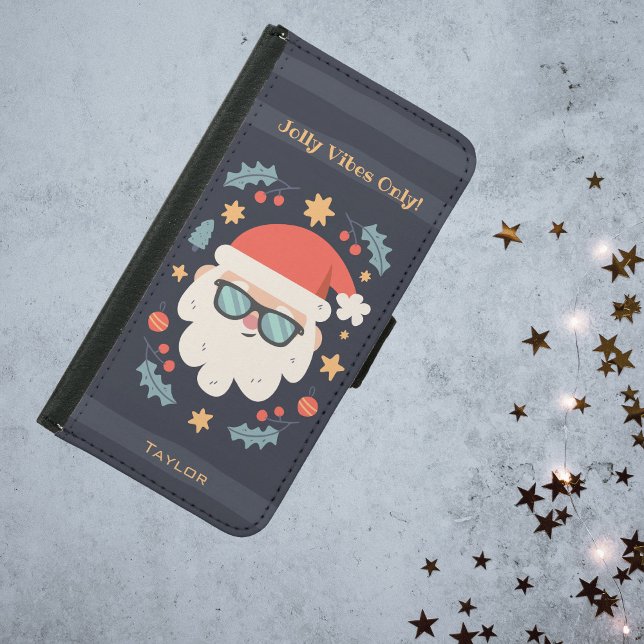 Christmas in July Retro Santa Sunglasses Custom Samsung Galaxy Wallet Case (Edit template to provide Monogram name and amend text phrase, if required.)