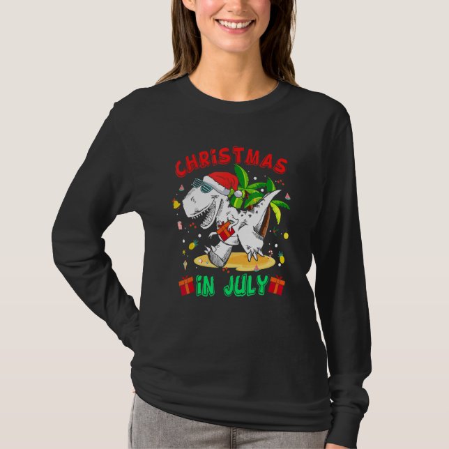 Christmas In July Rex Dinosaur Summer Vacation Boy T-Shirt (Front)