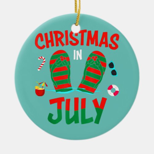 Christmas In July Sandal Summer Vacation Beach Ceramic Ornament