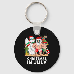 Christmas In July Santa And Friends Xmas Summer Bo Keychain