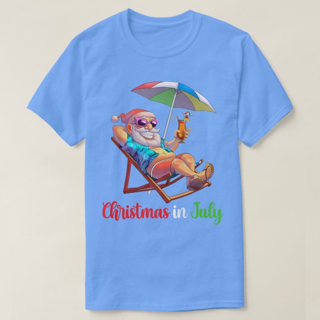 Christmas In July Santa Beach Chair Umbrella Cockt T-Shirt (Design Front)