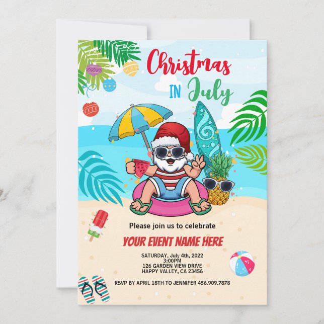 Christmas In July Santa Beach Party Kid Adult Invitation (Front)