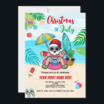 Christmas In July Santa Beach Party Kid Adult Invitation<br><div class="desc">Cute and Fun invitation in style. 
Theme: Christmas in July
Occasion: Birthday,  or Any Event. 
Style: Cute,  Cheerful,  Fun.
Colours: Red,  Blue,  Green. 
Graphics: Santa Claus,  Beach,  Palm Tree,  Pineapple,  Surf Board,  Flip Flops,  Popsicles,  Beach Ball.</div>
