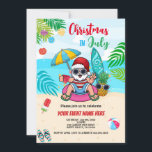 Christmas In July Santa Beach Party Kid Adult Invitation<br><div class="desc">Cute and Fun invitation in style. 
Theme: Christmas in July
Occasion: Birthday,  or Any Event. 
Style: Cute,  Cheerful,  Fun.
Colours: Red,  Blue,  Green. 
Graphics: Santa Claus,  Beach,  Palm Tree,  Pineapple,  Surf Board,  Flip Flops,  Popsicles,  Beach Ball.</div>