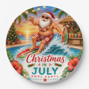 Christmas in July Santa Beach Party Paper Plates, Plates