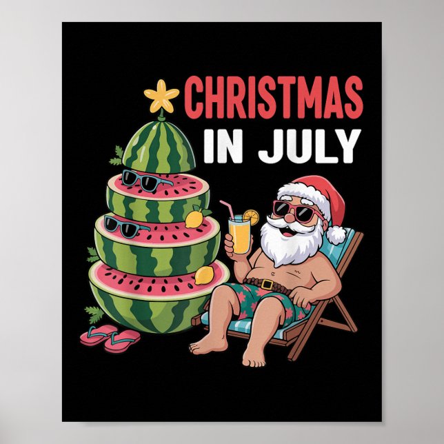 Christmas In July Santa Beach Watermelon Kids Todd Poster (Front)