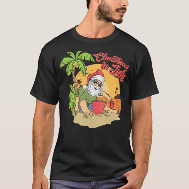 Christmas In July Santa Claus Beach Summer Solstic T-Shirt (Front)