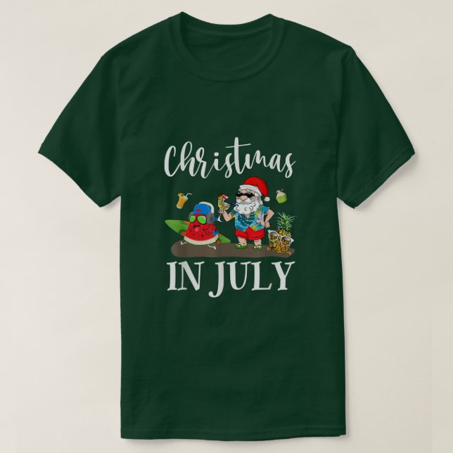 Christmas In July Santa Claus Beach Surfing Summer T-Shirt (Design Front)