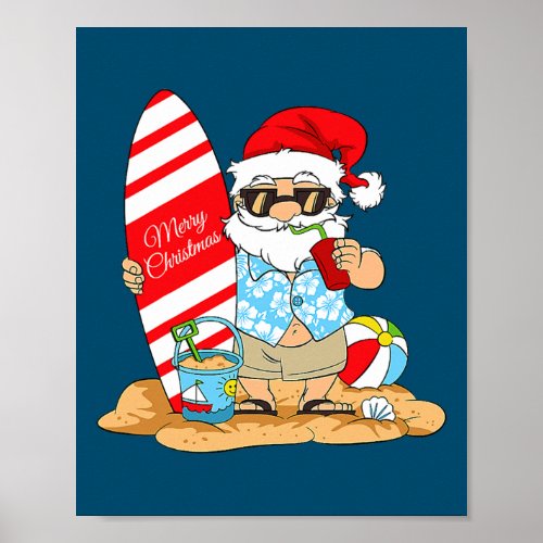 Christmas In July Santa Claus On The Beach with Poster