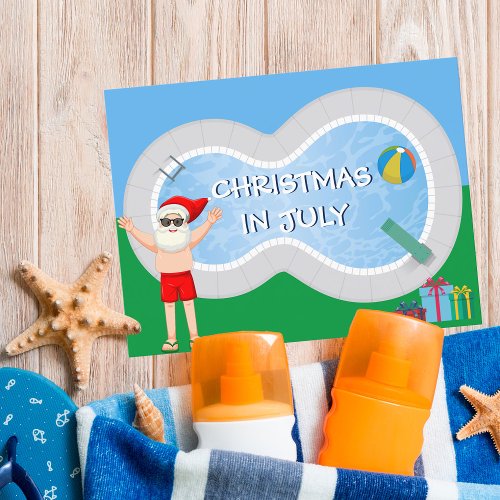 Christmas in July Santa Claus Summer Pool Party Postcard