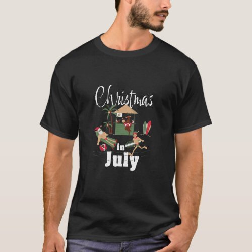 Christmas In July Santa Claus Sunglasses Summer Ce T_Shirt