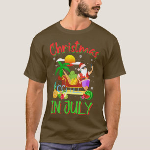 Christmas In July Santa Clause Palm Tree Beach Sum T-Shirt