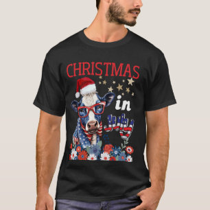Christmas in July Santa Cow in Summer Flower Field T-Shirt