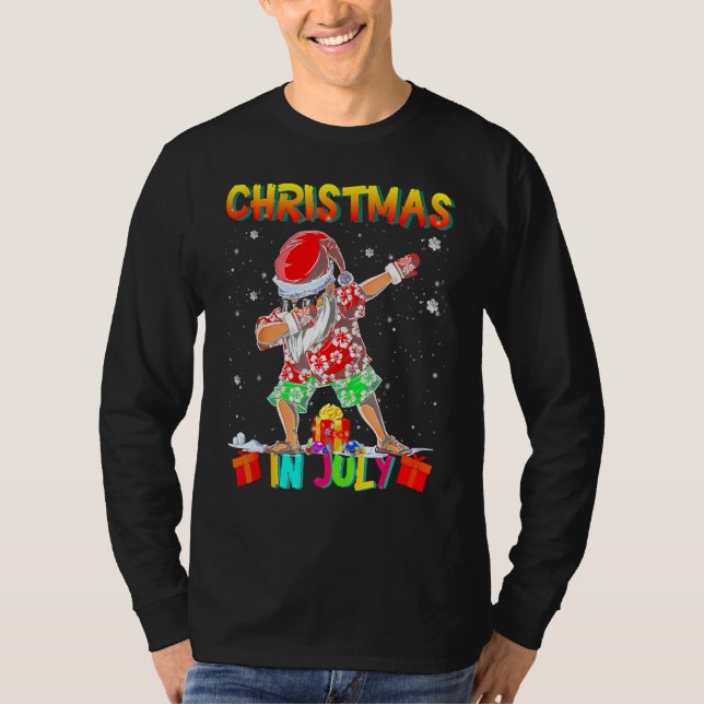 Christmas In July  Santa Dabbing Summer Santa Surf T-Shirt (Front)