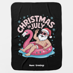 Christmas in July Santa Flamingo Funny Summer Xmas Baby Blanket