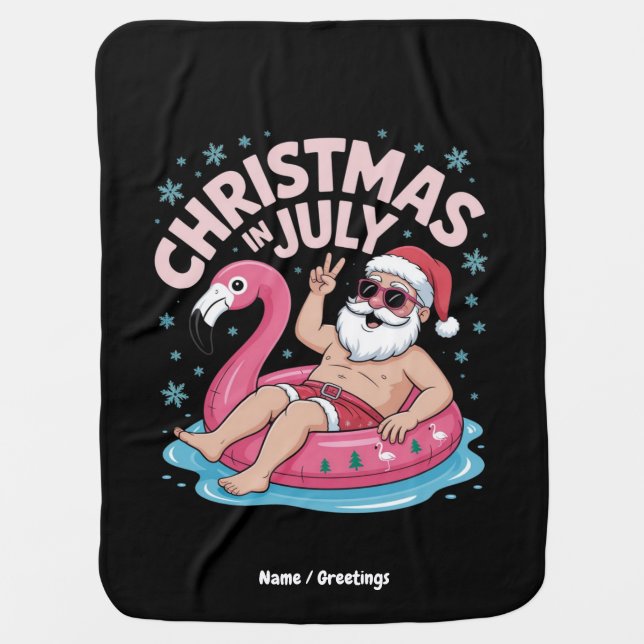 Christmas in July Santa Flamingo Funny Summer Xmas Baby Blanket (Front)