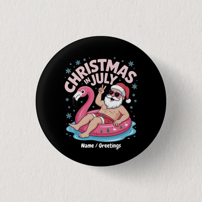 Christmas in July Santa Flamingo Funny Summer Xmas Button (Front)
