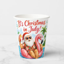 Christmas In July Santa Flamingo Hawaiin Fun