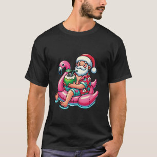 Christmas in July Santa Flamingo Pool Float Beach  T-Shirt