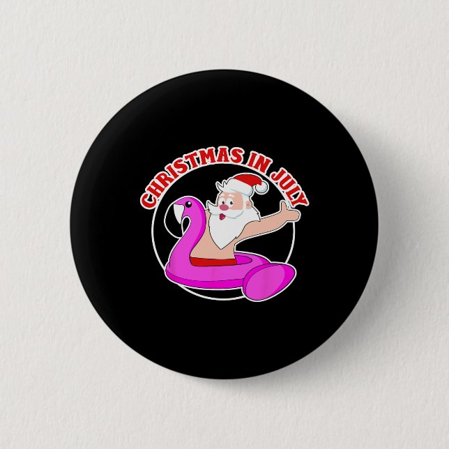 Christmas In July Santa Flamingo Pool Float  Button (Front)