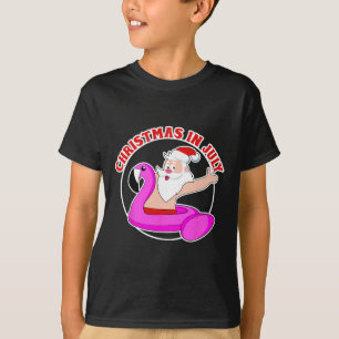 Christmas In July Santa Flamingo Pool Float T-Shirt