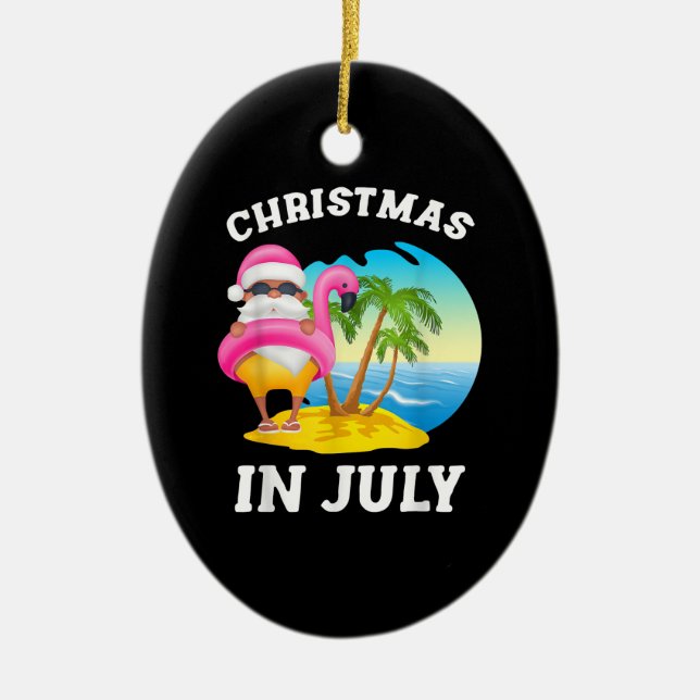 Christmas In July Santa Flamingo Pool Summer Ceramic Ornament (Front)