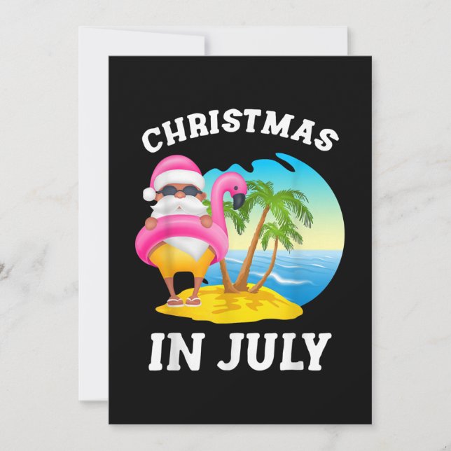 Christmas In July Santa Flamingo Pool Summer Holiday Card (Front)