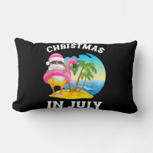 Christmas In July Santa Flamingo Pool Summer Lumbar Pillow