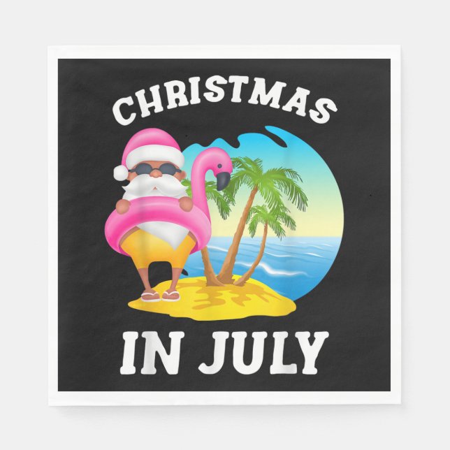Christmas In July Santa Flamingo Pool Summer Napkins (Front)