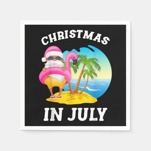 Christmas In July Santa Flamingo Pool Summer Napkins (Front)