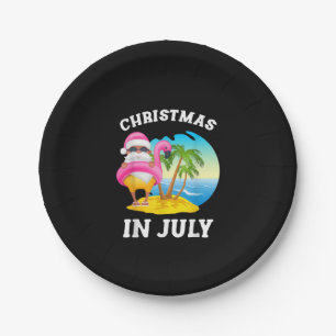 Christmas In July Santa Flamingo Pool Summer Paper Plates