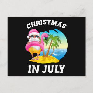 Christmas In July Santa Flamingo Pool Summer Postcard