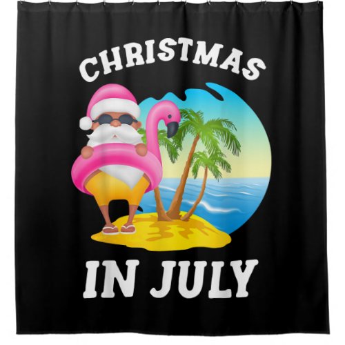 Christmas In July Santa Flamingo Pool Summer Shower Curtain