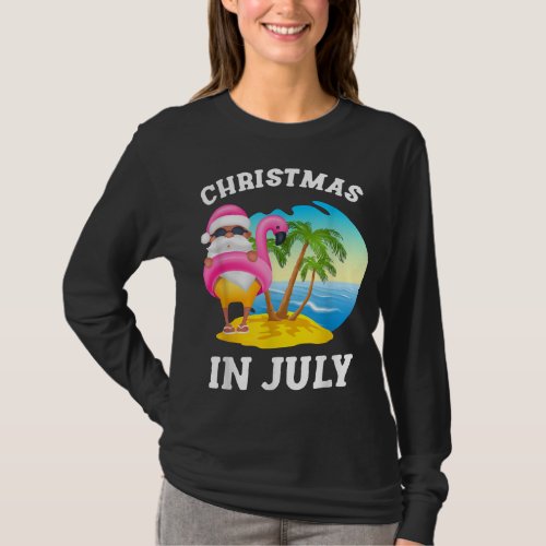 Christmas In July Santa Flamingo Pool Summer T_Shirt