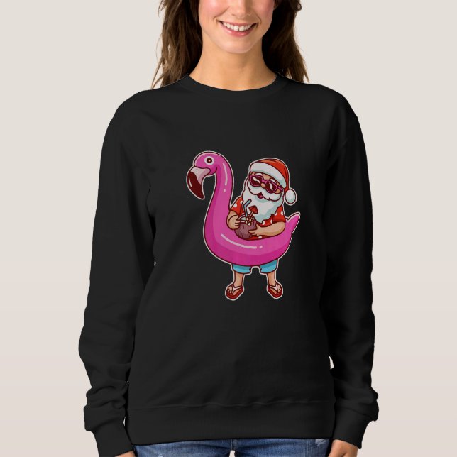 Christmas In July  Santa Flamingo Summer Hawaiian  Sweatshirt (Front)