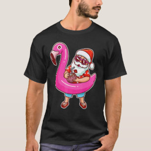 Christmas In July Santa Flamingo Summer Hawaiian T-Shirt
