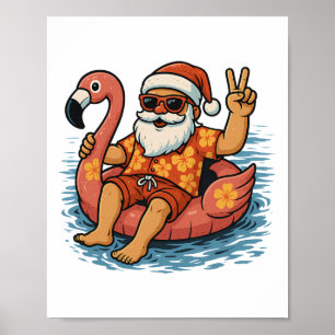 Christmas In July Santa Flamingo Summer Xmas Boys  Poster