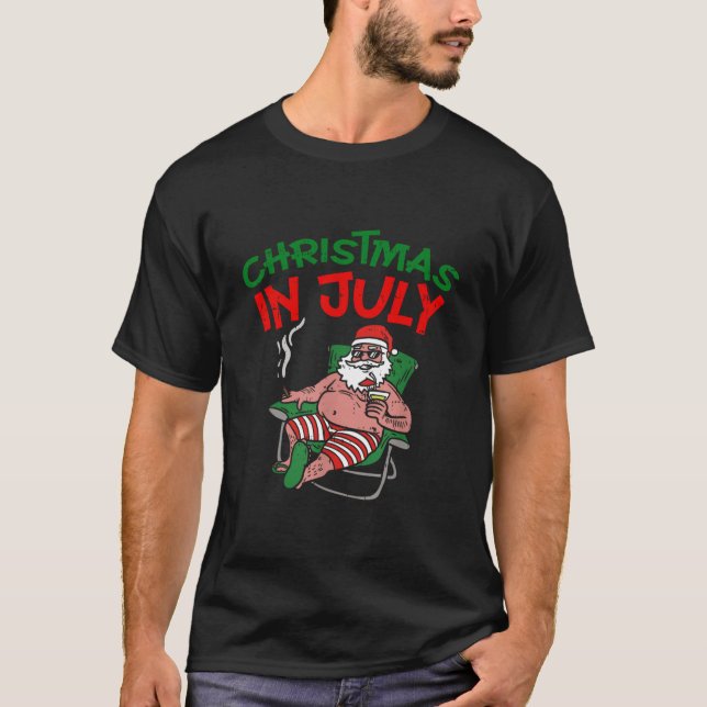 Christmas In July Santa Funny Summer Vacation Beac T-Shirt (Front)