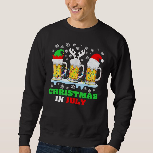 Christmas In July Santa Hat Snowman Beer Summer Va Sweatshirt (Front)