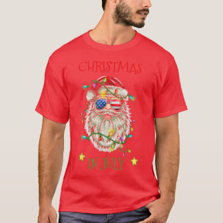 Christmas In July Santa Hat Sunglasses American Fl T-Shirt