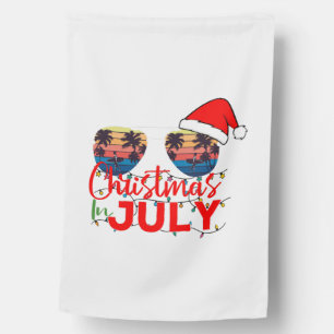 Christmas in July Santa Hat Sunglasses Beach House Flag
