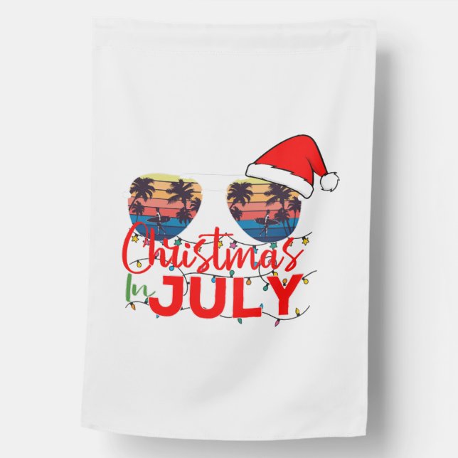 Christmas in July Santa Hat Sunglasses Beach House Flag (Front)